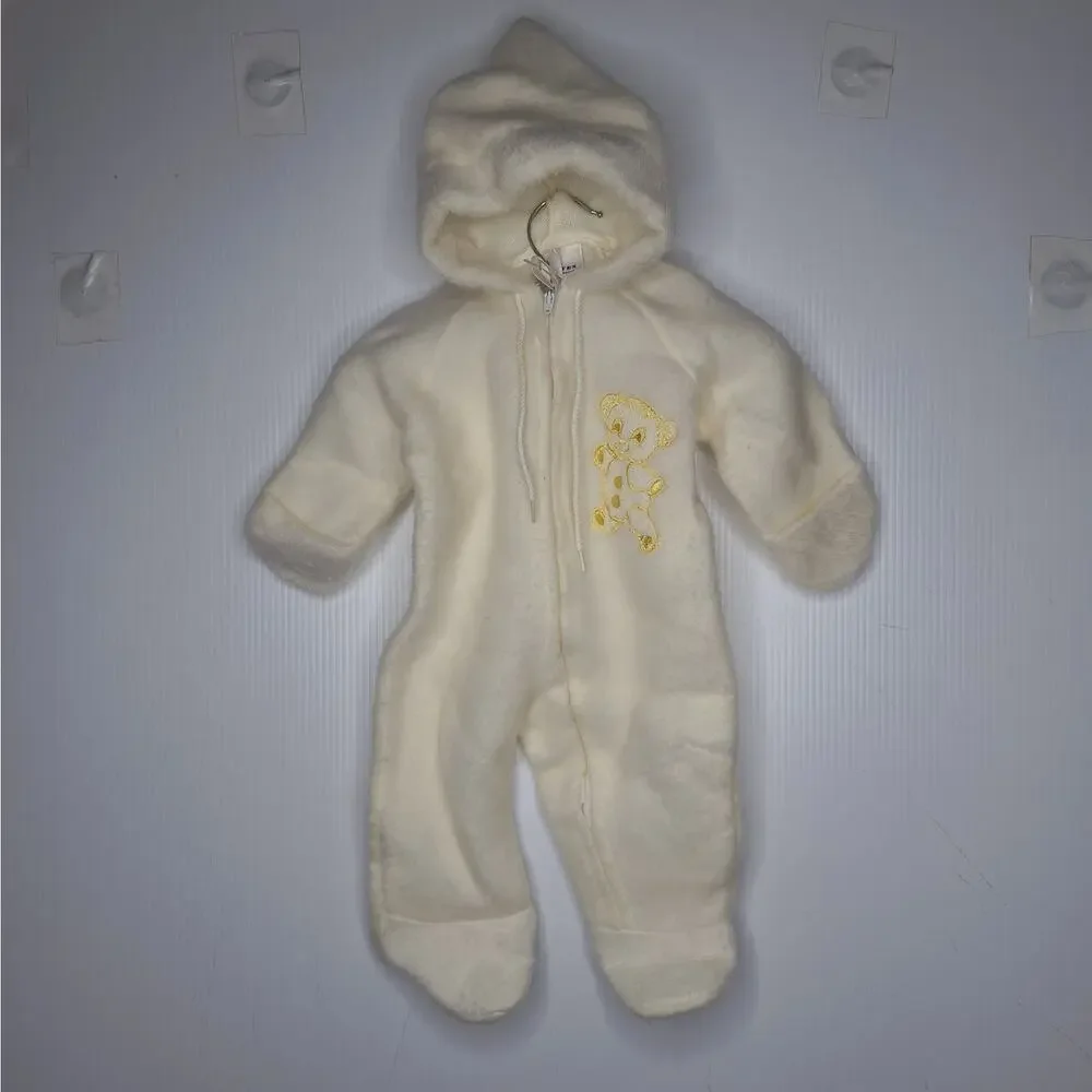 Vintage Quiltex Gnome Hooded Sleeper Fleece Zippie Teddy Bear Bunting Retro